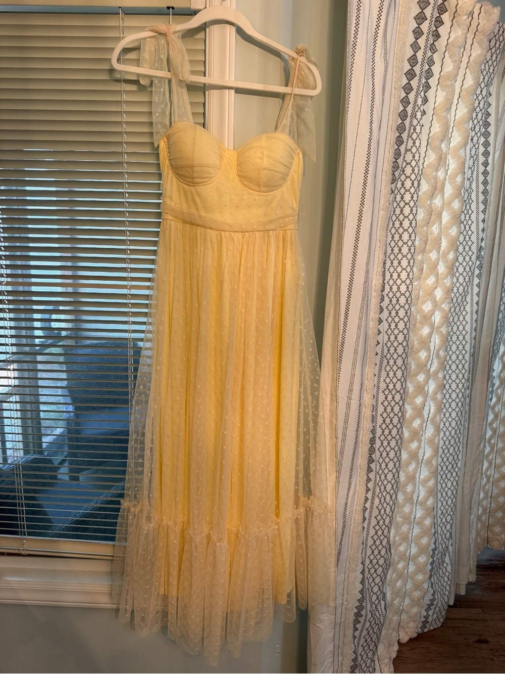 Sunshine Yellow Polka-Dot Maxi Dress with Tie Straps